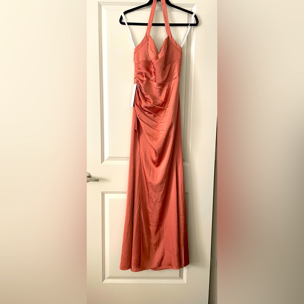 Azazie Sheath Pleated Stretch Santin Foor-Length Dress - Cedar Rose AZ5637550